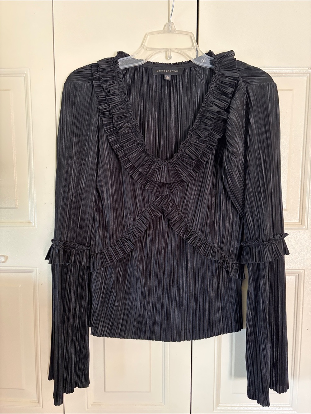 Whimsigoth Witchy Y2K Ren Fair Top Dance&Marvel Bell Sleeves Crinkled Ruffled MD